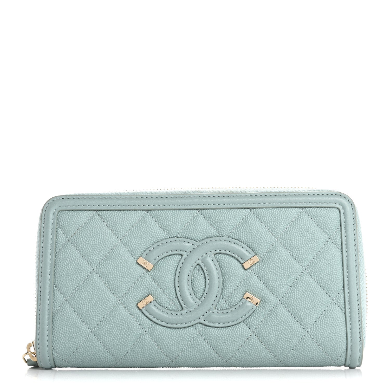 Caviar Quilted Large Filigree Zip Around Wallet Blue
