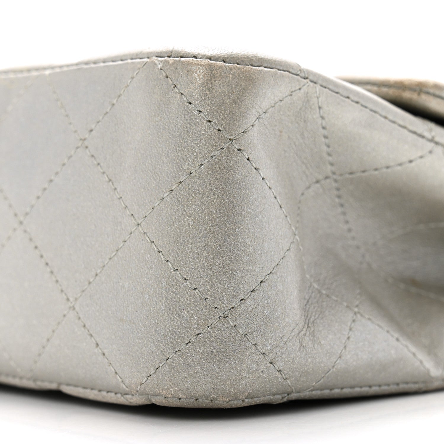Metallic Lambskin Quilted Medium Double Flap Silver