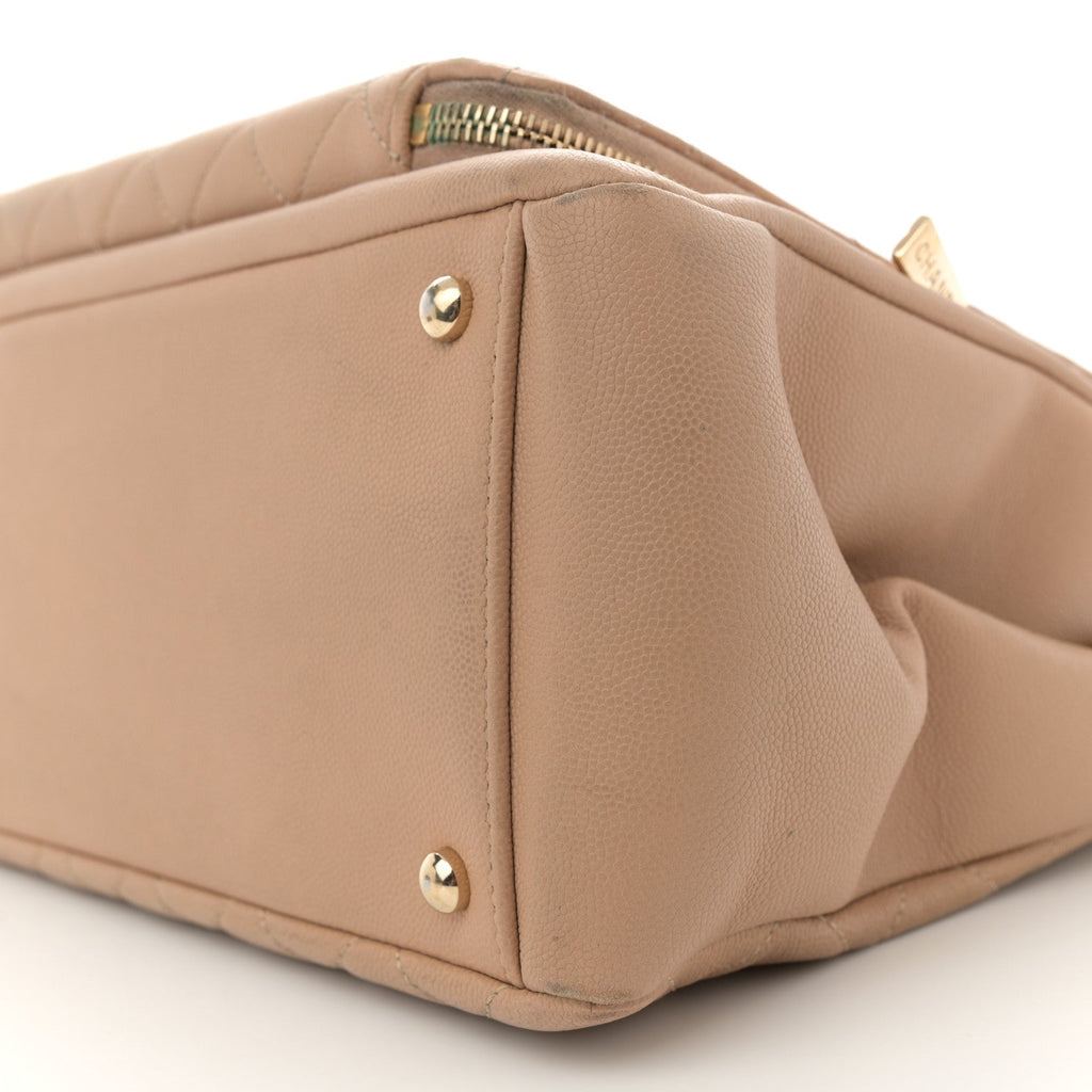 Caviar Quilted Large Business Affinity Shopping Bag Beige