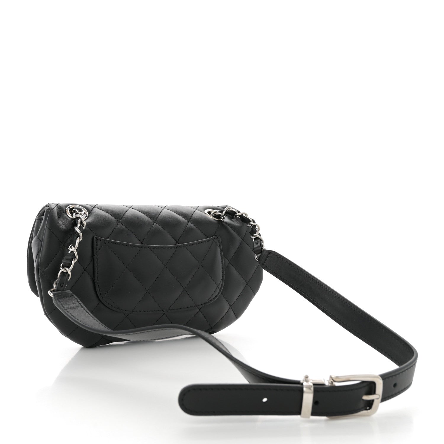 Calfskin Quilted CC Uniform Flap Belt Bag Black