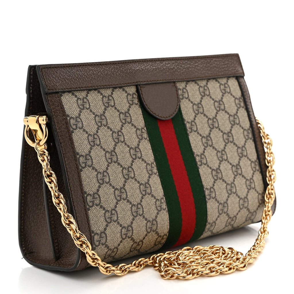GG Supreme Monogram Web Small Ophidia Chain Shoulder Bag Brown
