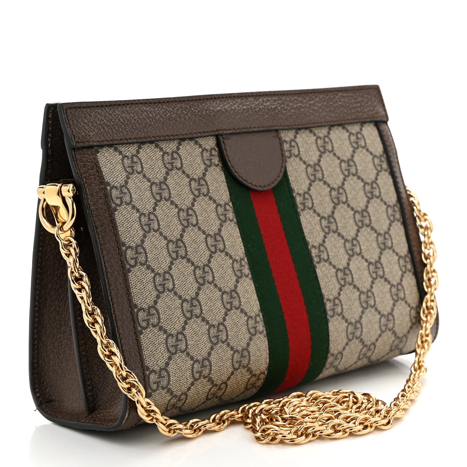 GG Supreme Monogram Web Small Ophidia Chain Shoulder Bag Brown
