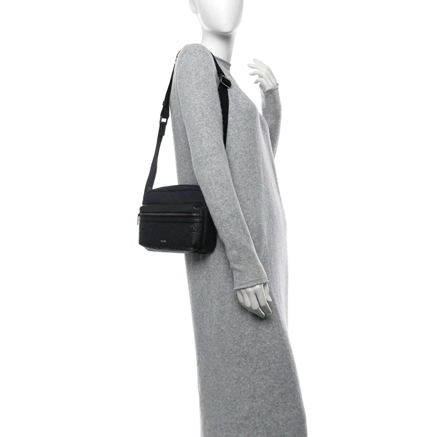 Grained Calfskin Embossed Dior Gravity Rider Zipped 2.0 Messenger Black