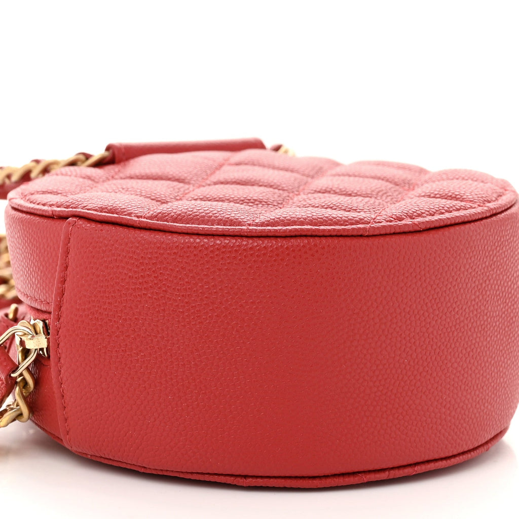 Caviar Quilted Chain Handle Round Clutch With Chain Bag  Red
