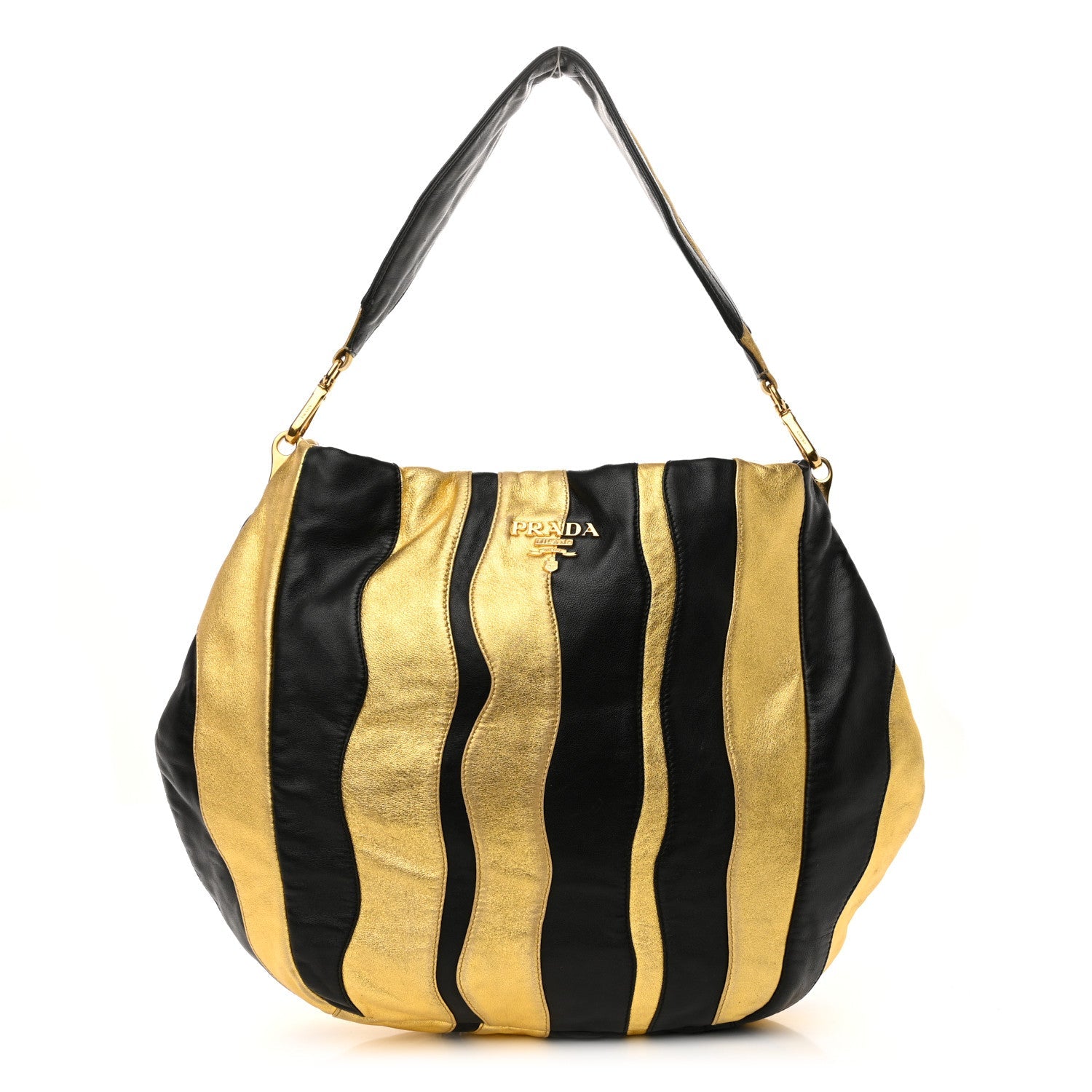 Nappa Mordore Stripes Shoulder Bag Black Oro