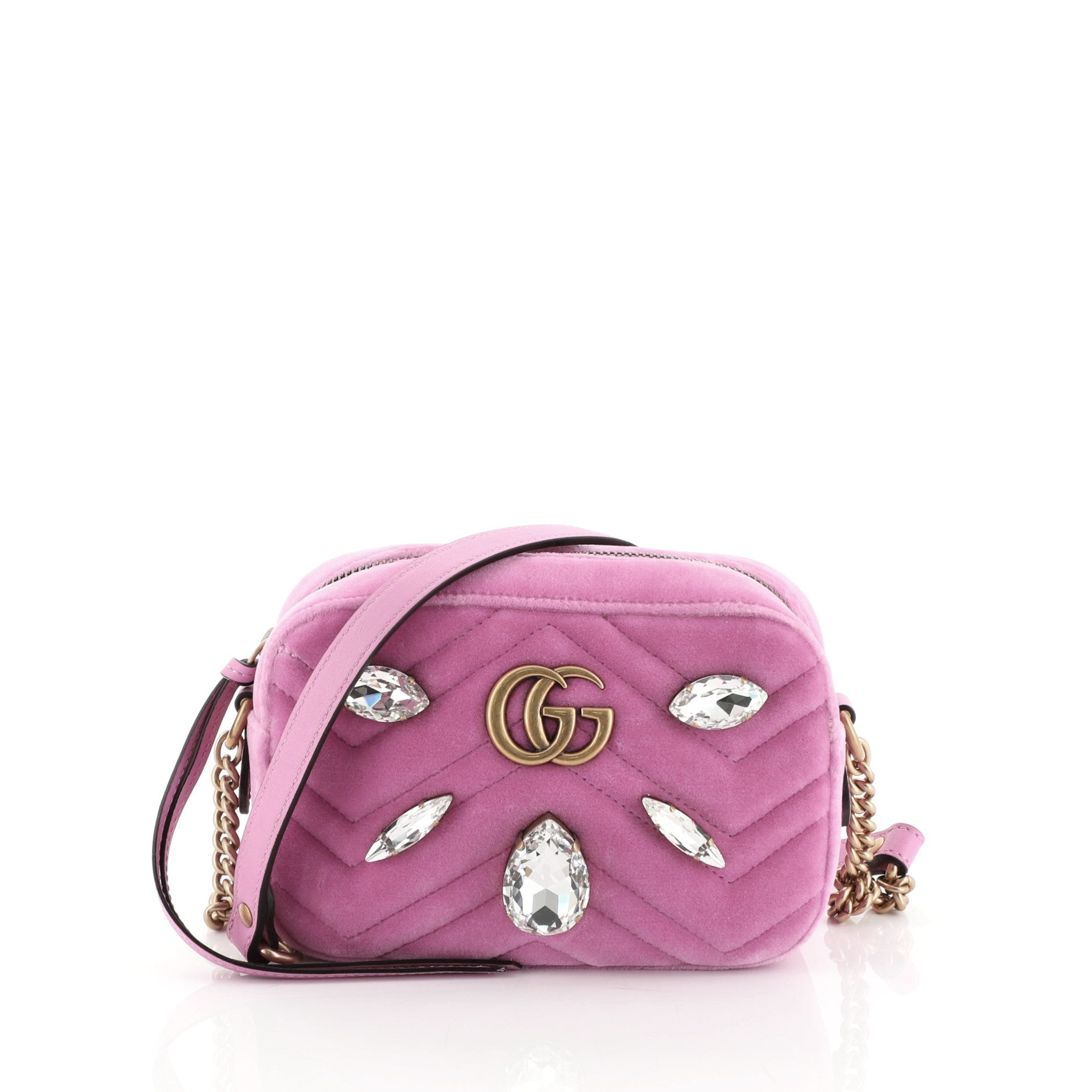 GG Marmont Shoulder Bag Crystal Embellished Matelasse Velvet Mini