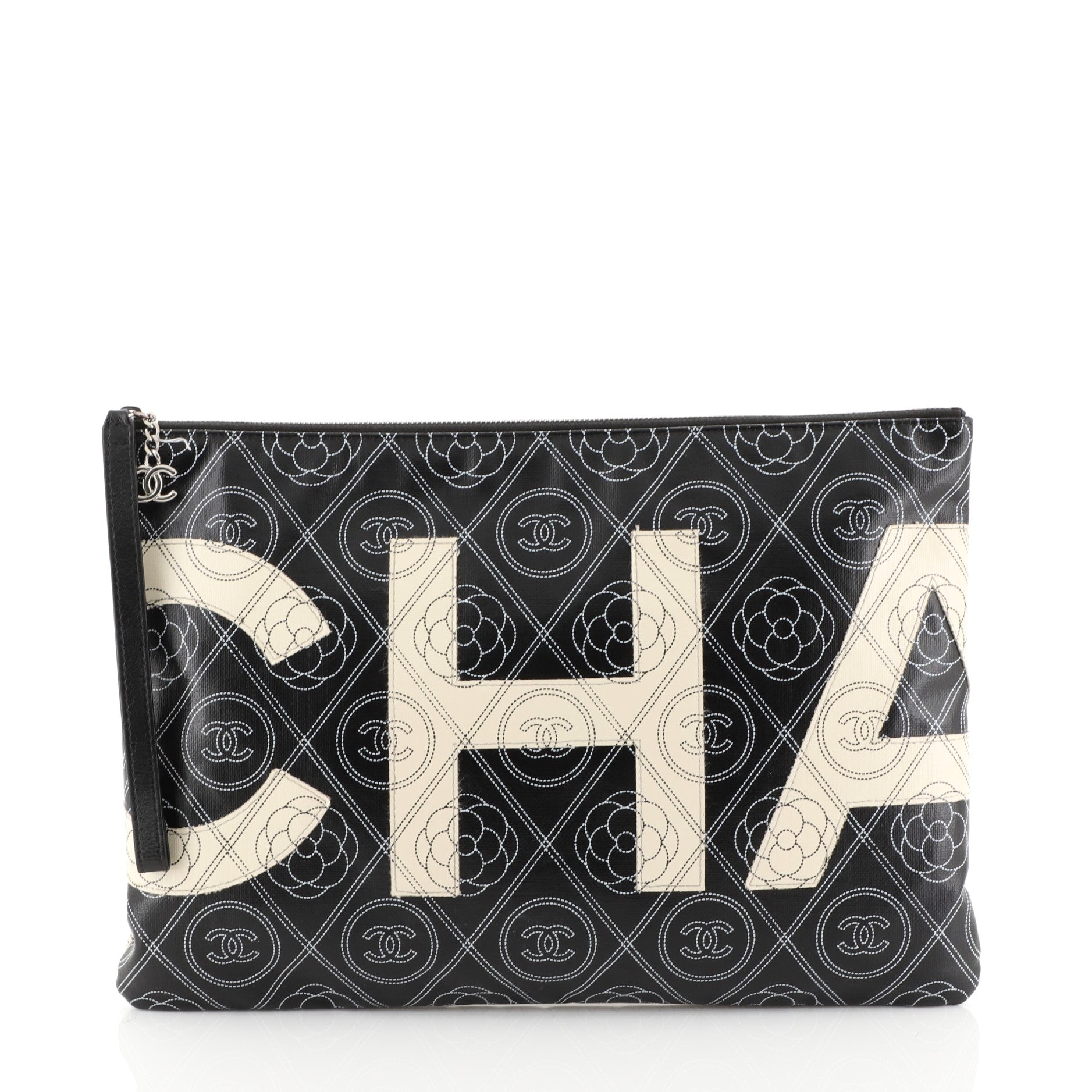Camellia Logo Wristlet Clutch Printed Coated Canvas Large