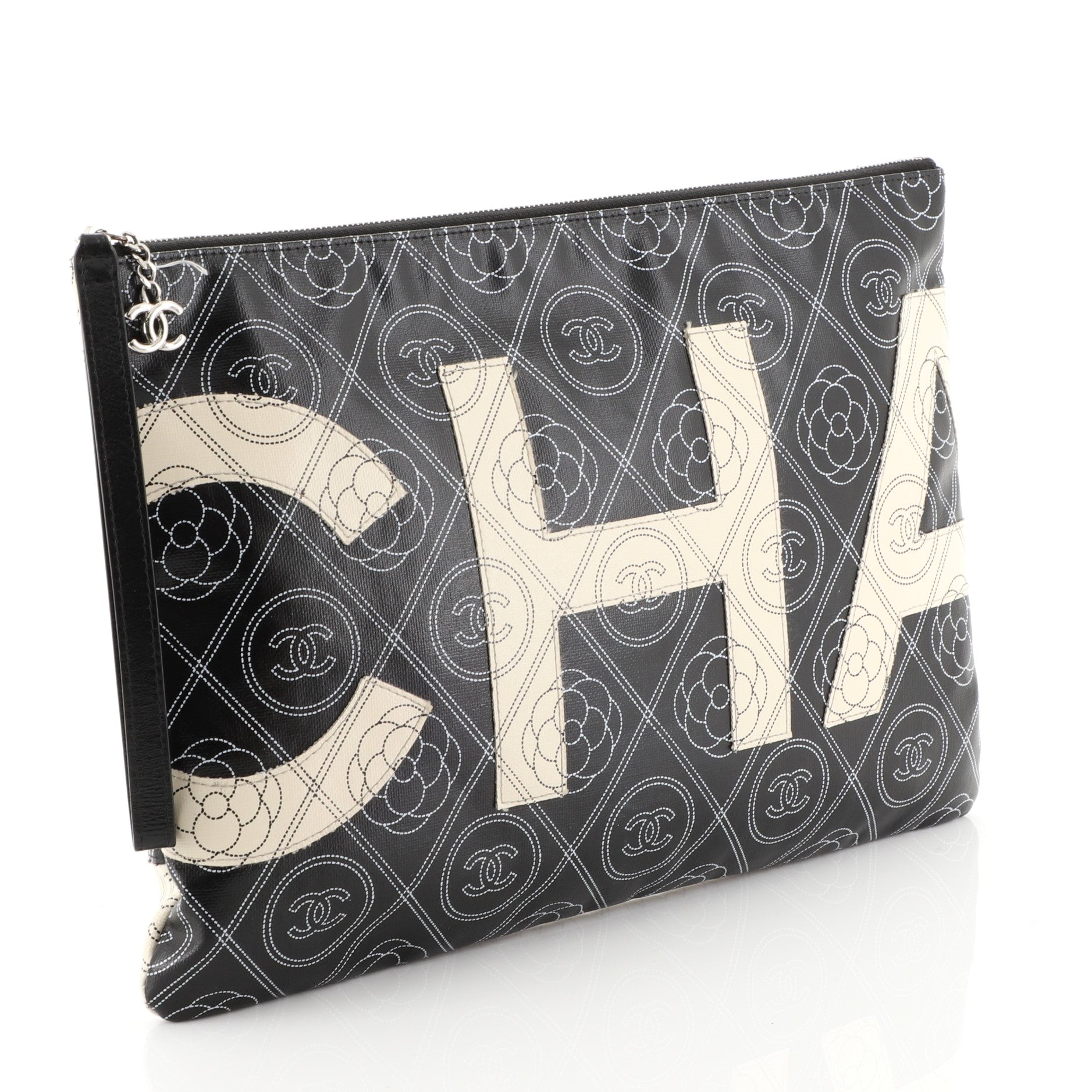 Camellia Logo Wristlet Clutch Printed Coated Canvas Large