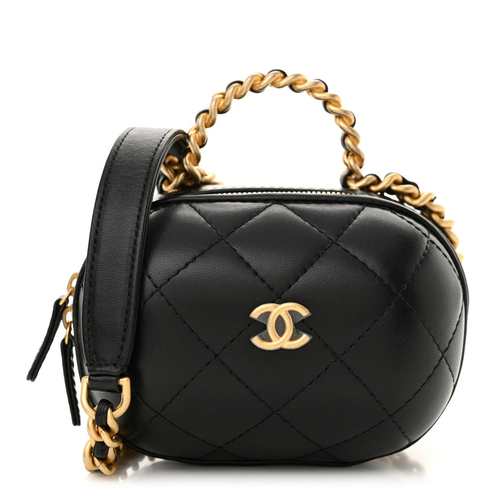 Lambskin Quilted Small CC Bubble Vanity Case With Chain Black