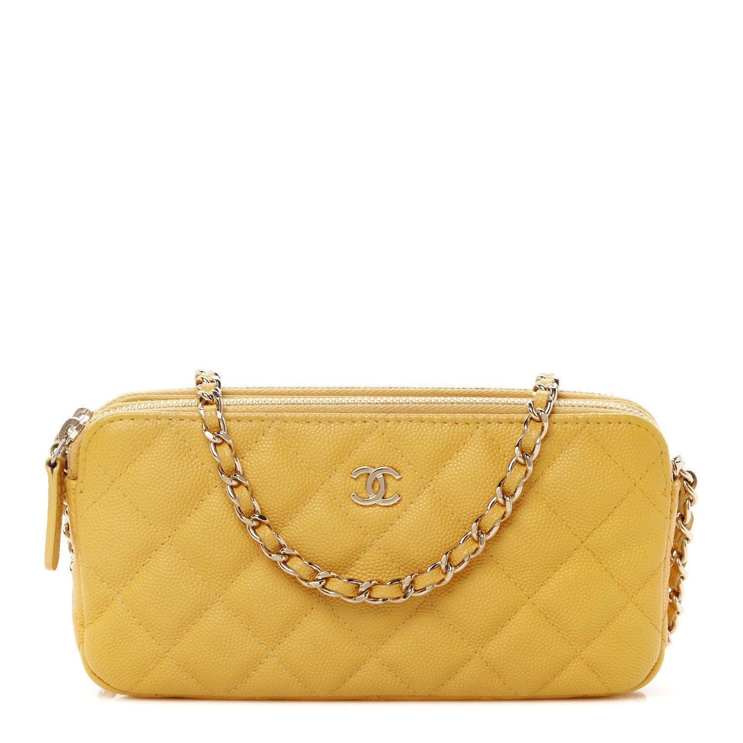 Caviar Quilted Small Clutch With Chain Yellow