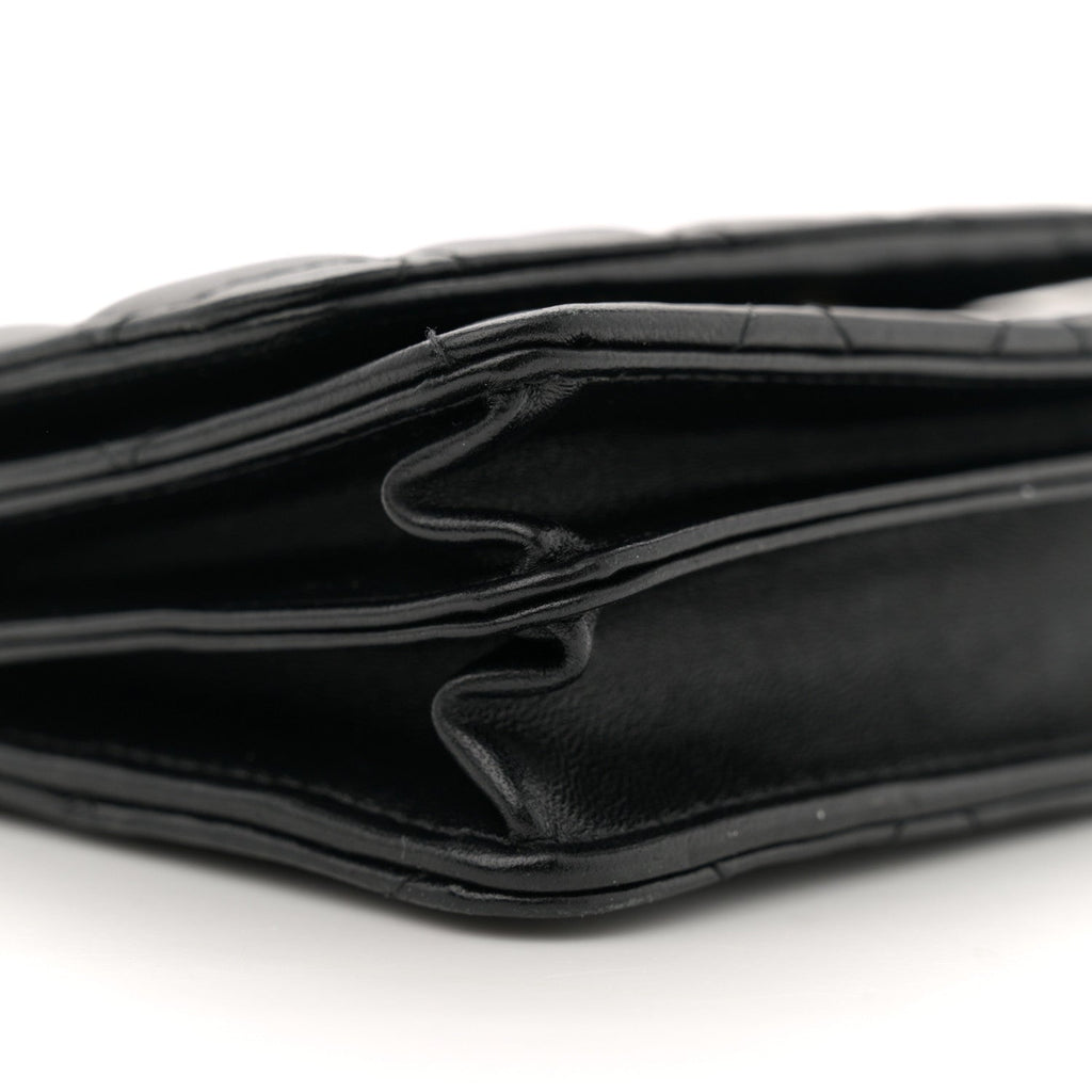 Lambskin Quilted Mini Camellia Bow Wallet On Chain WOC Black