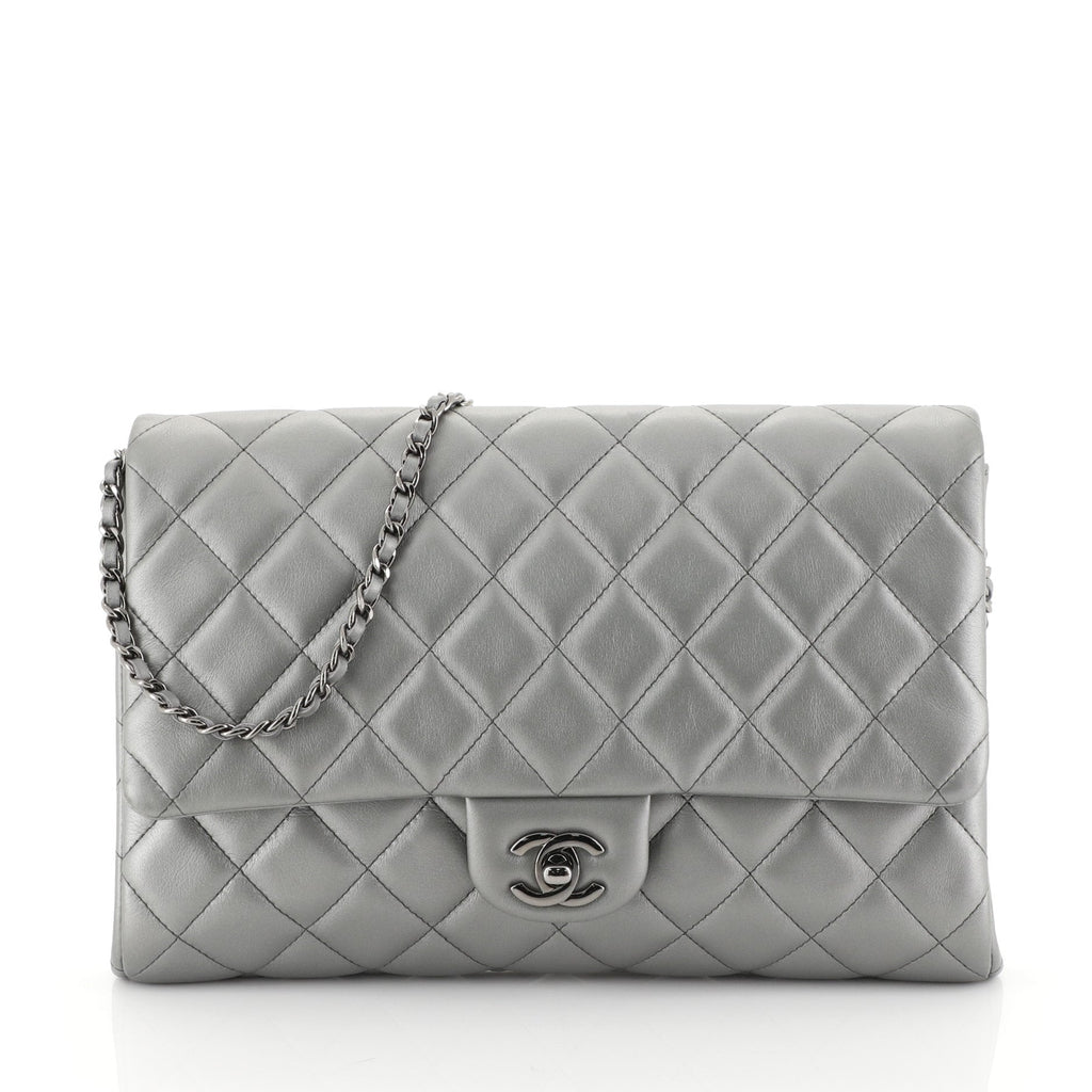 Clutch with Chain Quilted Lambskin