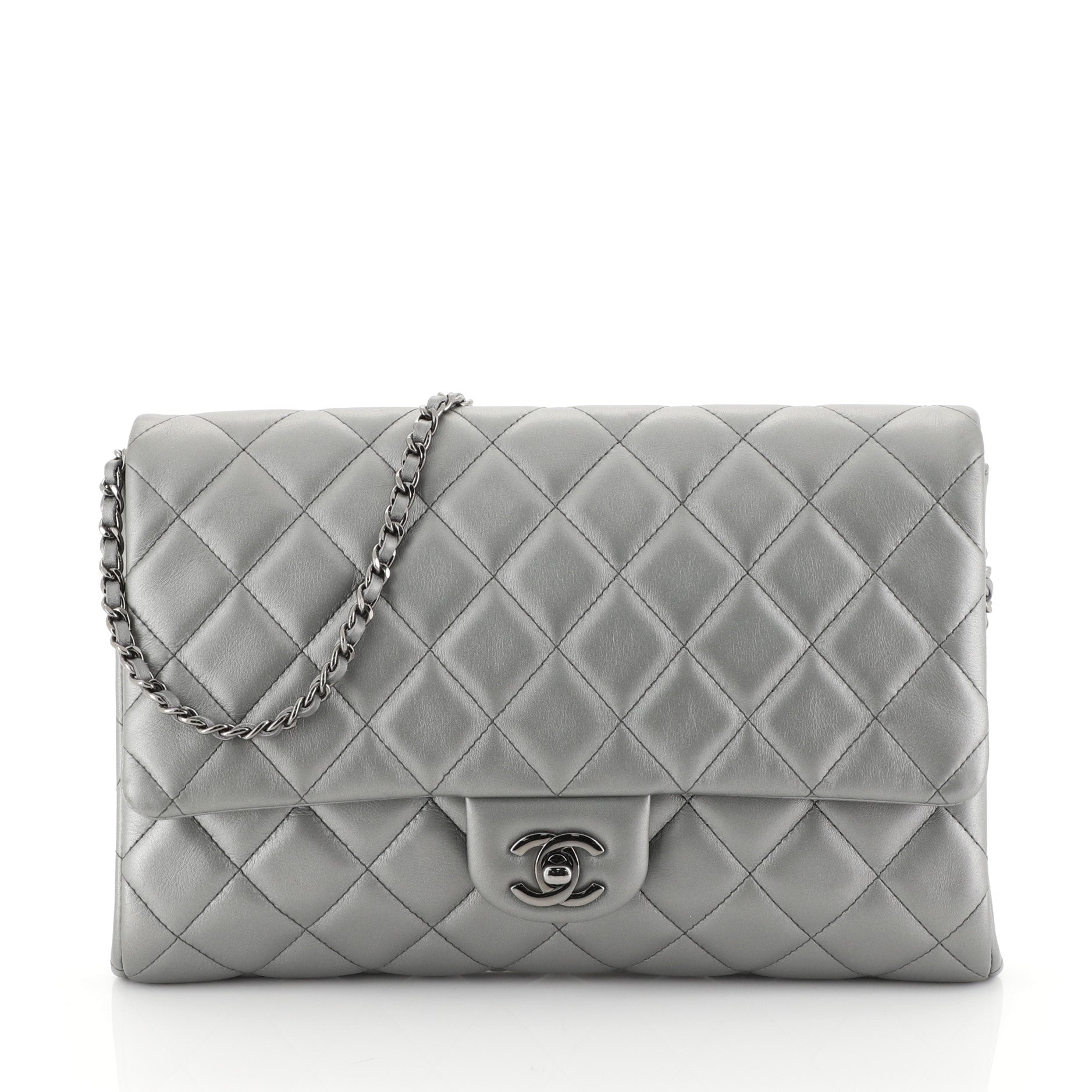 Clutch with Chain Quilted Lambskin
