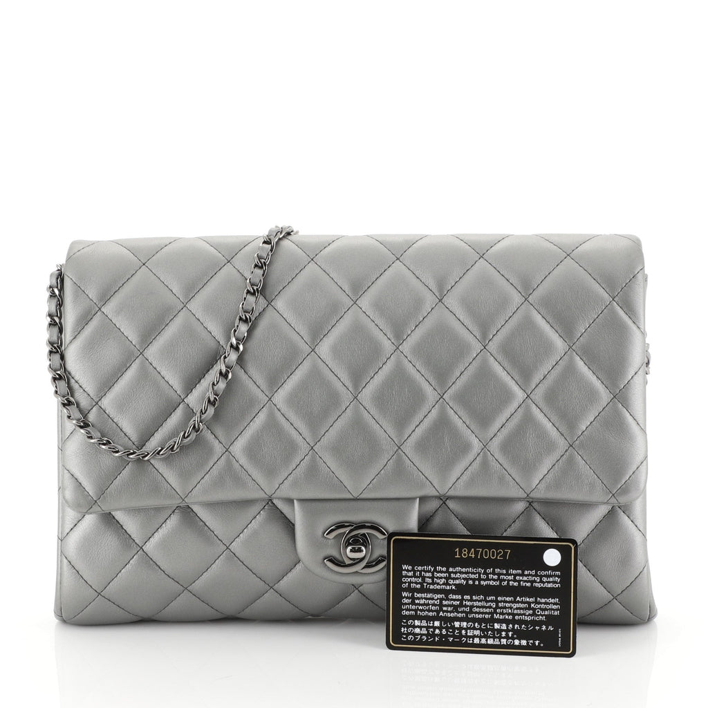 Clutch with Chain Quilted Lambskin