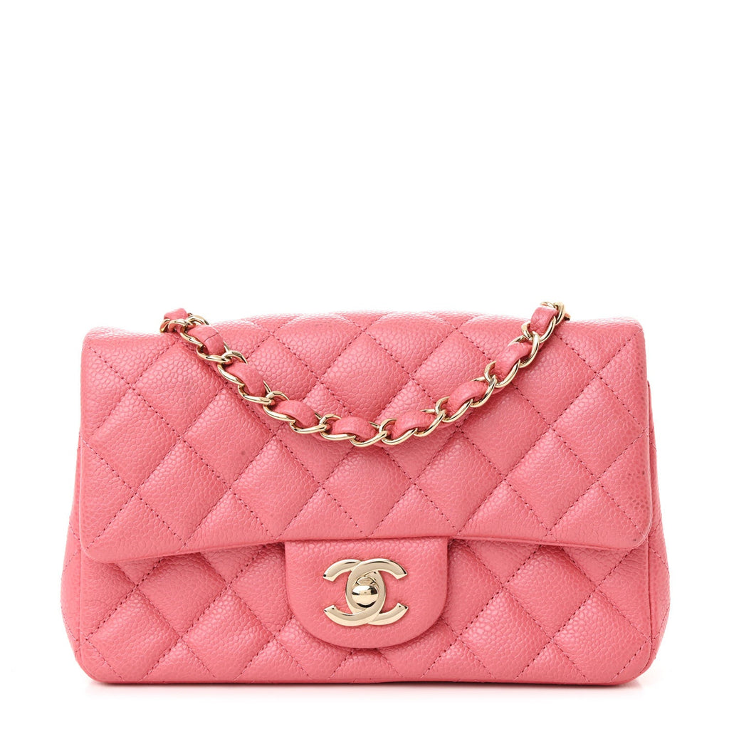 Iridescent Caviar Quilted Mini Rectangular Flap Pink
