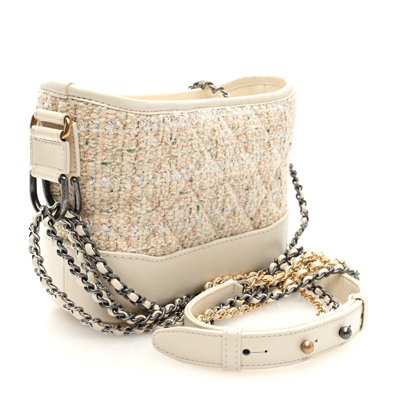 Tweed Calfskin Quilted Small Gabrielle Hobo Beige Ivory