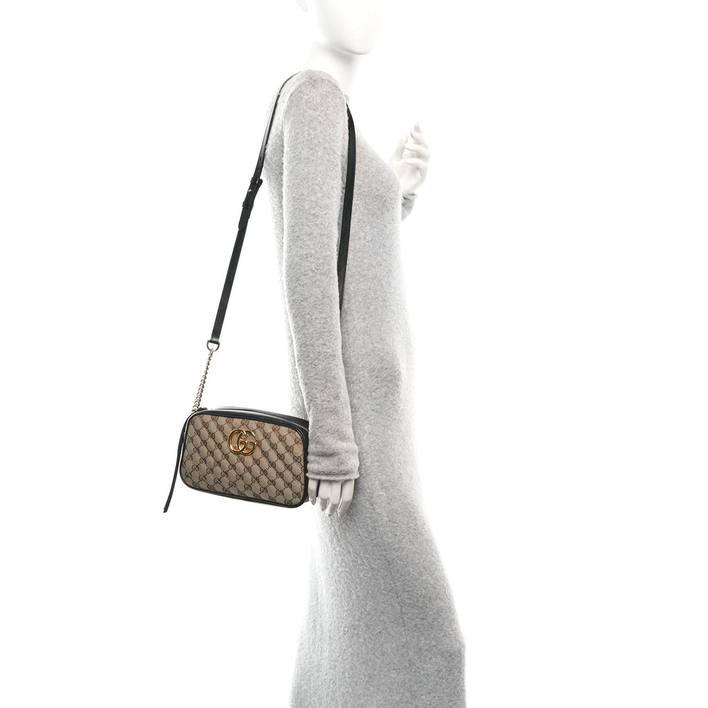 Monogram Matelasse Diagonal Small GG Marmont Chain Shoulder Bag Beige Black