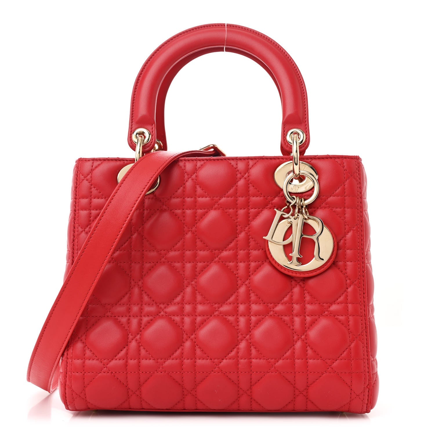 Lambskin Cannage Medium Lady Dior Red