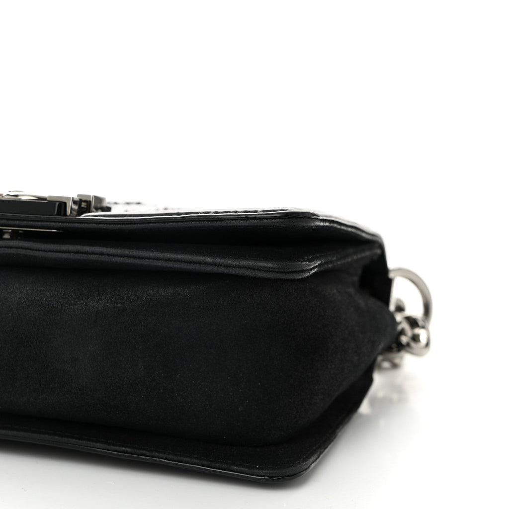Patent Iridescent Calfskin Sequin Medium Boy Flap Bag Black
