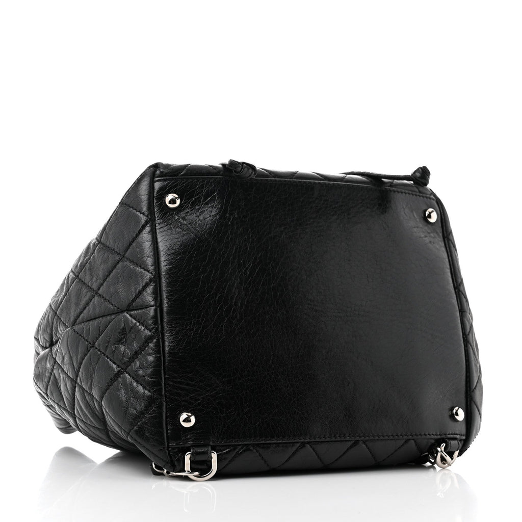 Glazed Calfskin Quilted Beijing Backpack Black