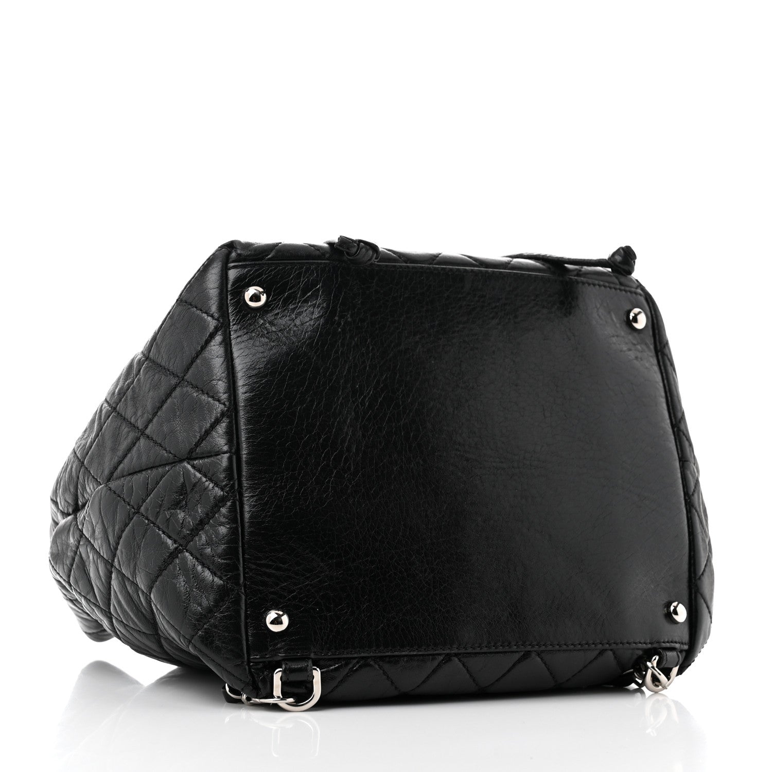 Glazed Calfskin Quilted Beijing Backpack Black