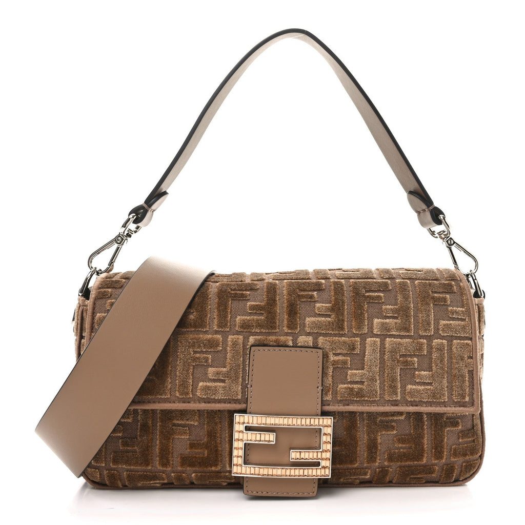 Velvet Jacquard FF Crystal Embossed Baguette Cappuccino