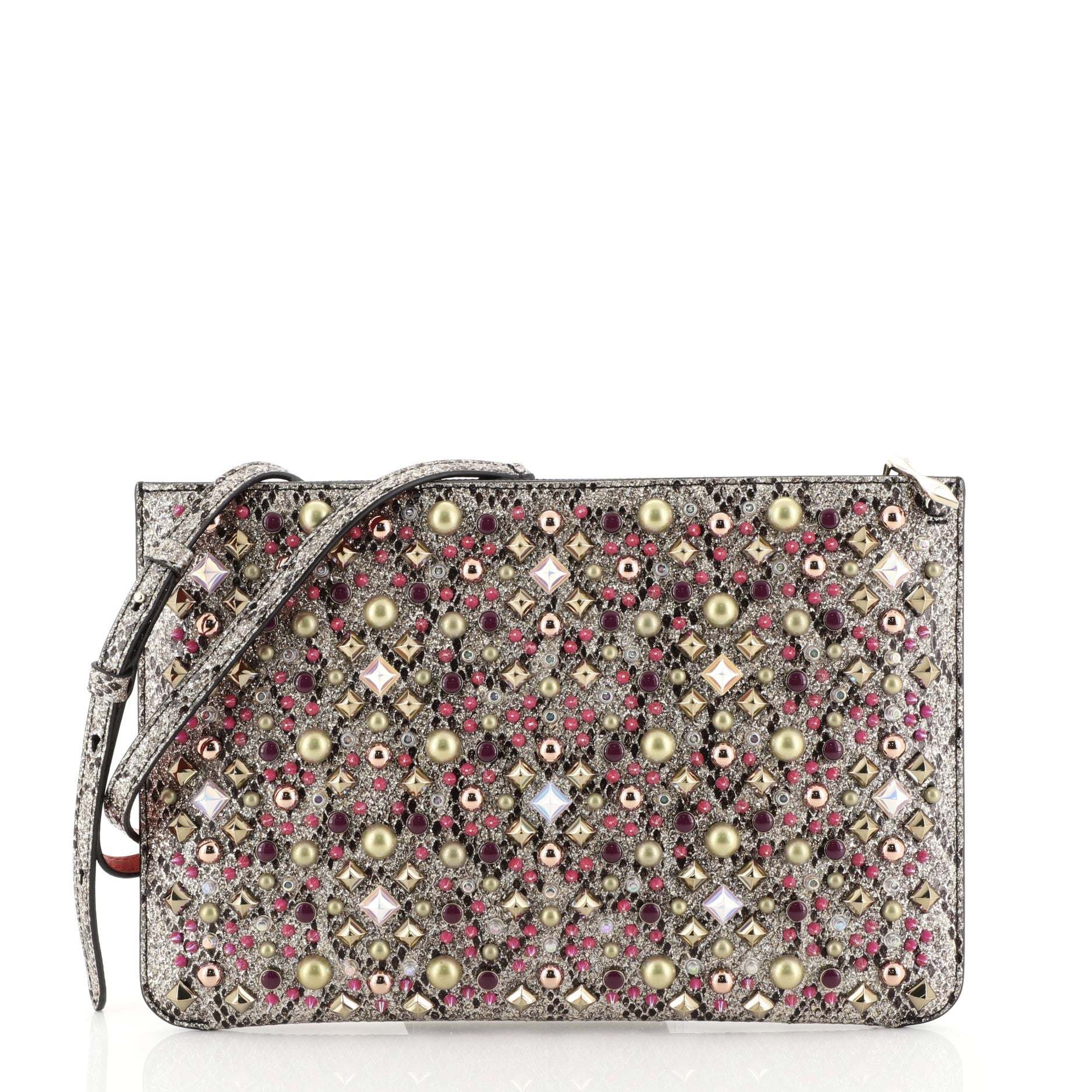 Loubiclutch Spiked Python Embossed Leather