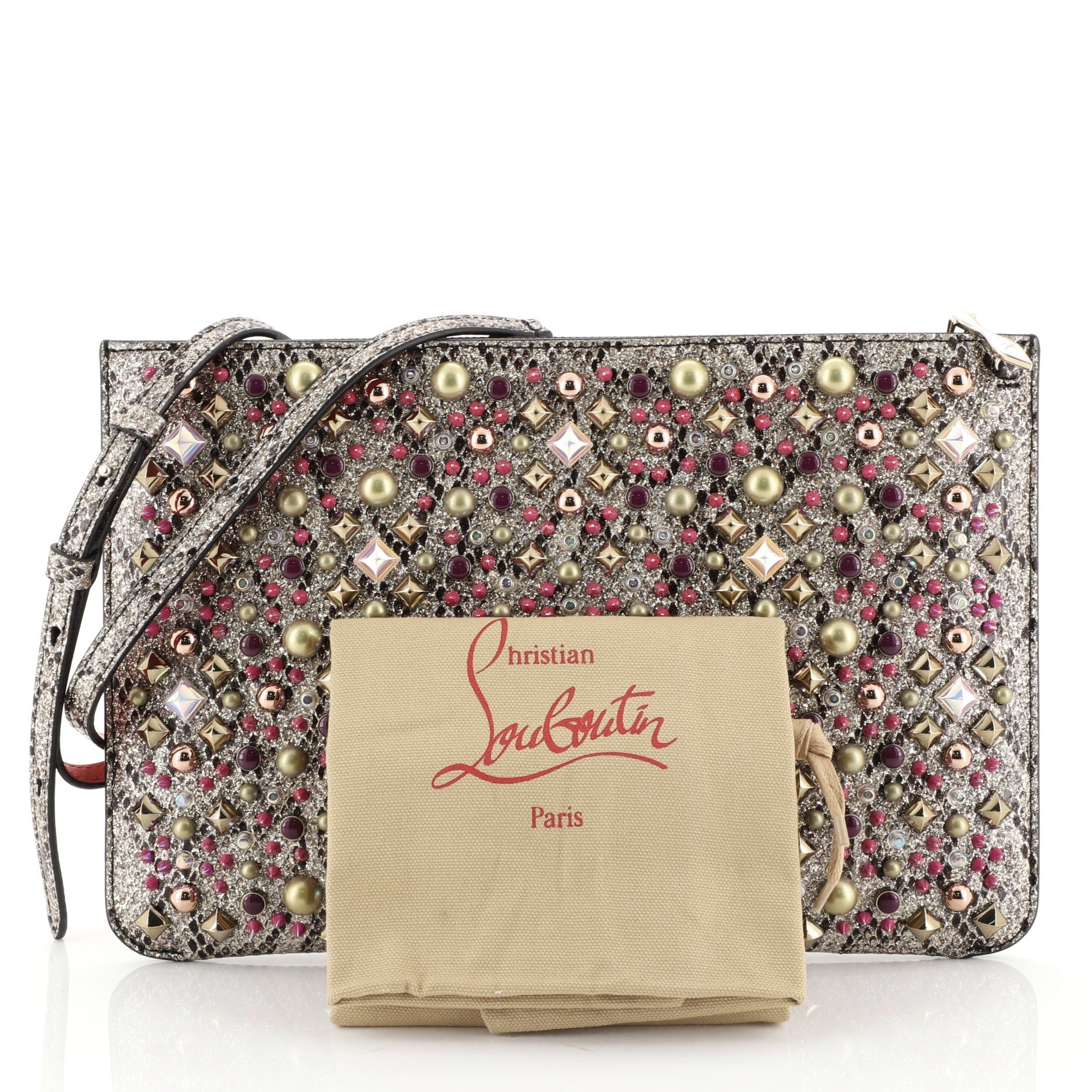 Loubiclutch Spiked Python Embossed Leather