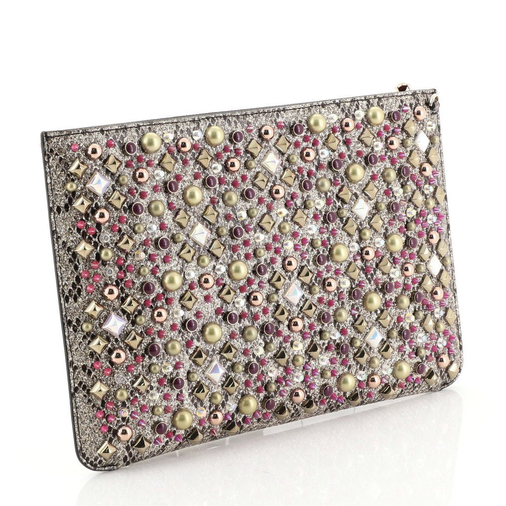 Loubiclutch Spiked Python Embossed Leather
