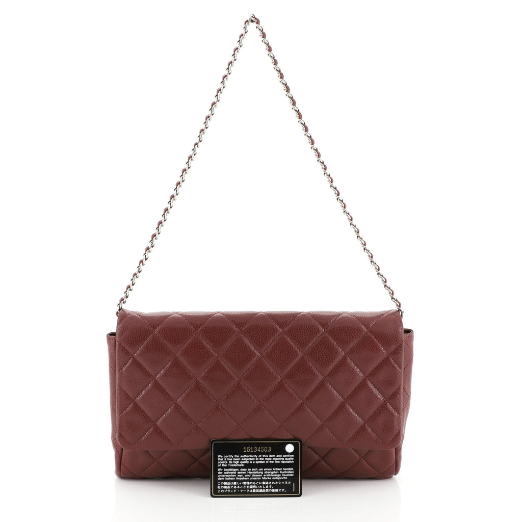 Clutch with Chain Quilted Caviar