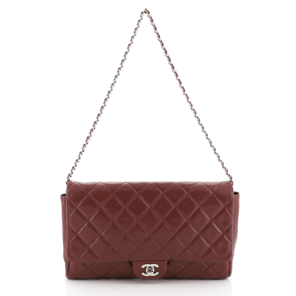 Clutch with Chain Quilted Caviar