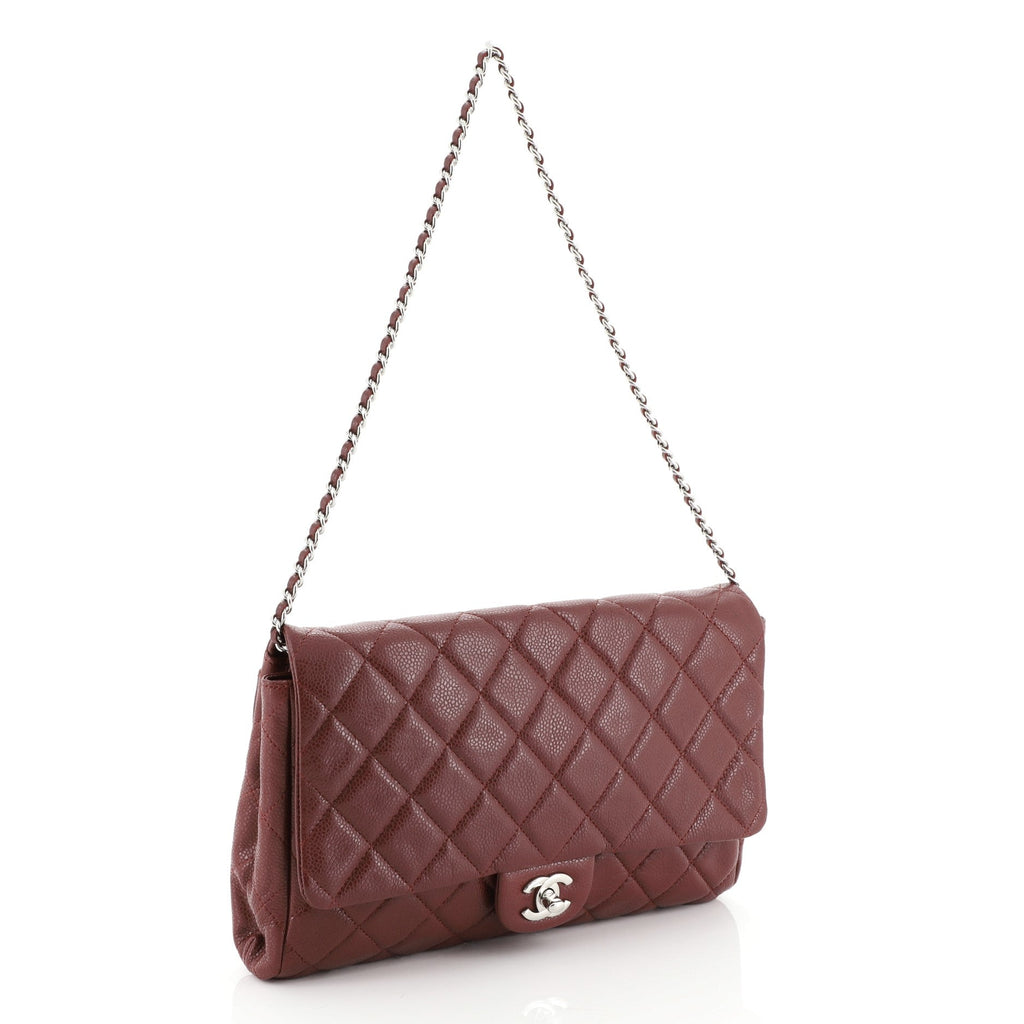 Clutch with Chain Quilted Caviar