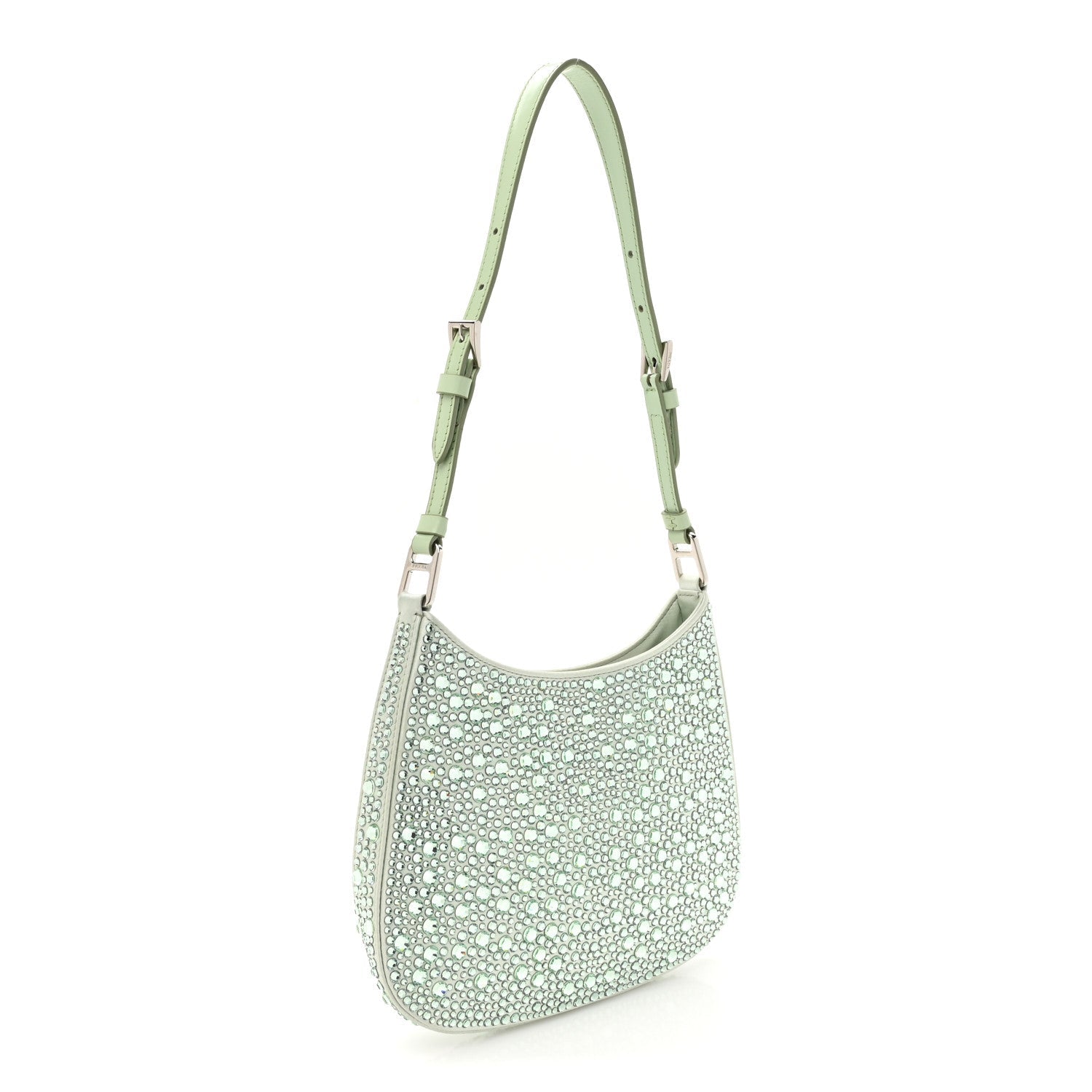 Satin Crystal Cleo Adjustable Strap Shoulder Bag Acqua