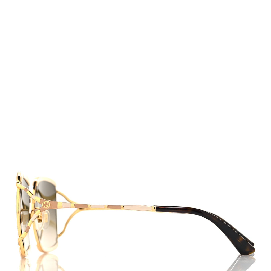 Metal Square Frame GG0593SK Sunglasses Ivory Gold Brown