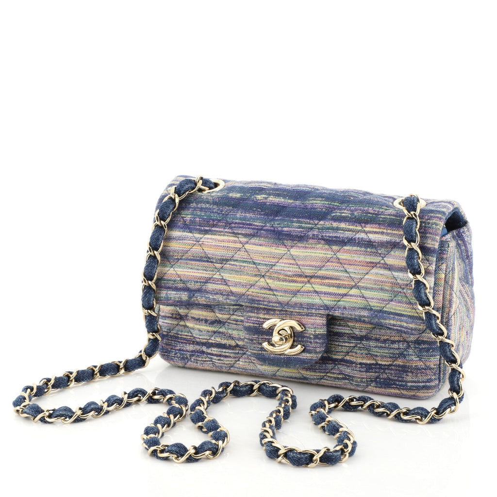 Classic Single Flap Bag Multicolor Quilted Denim Mini