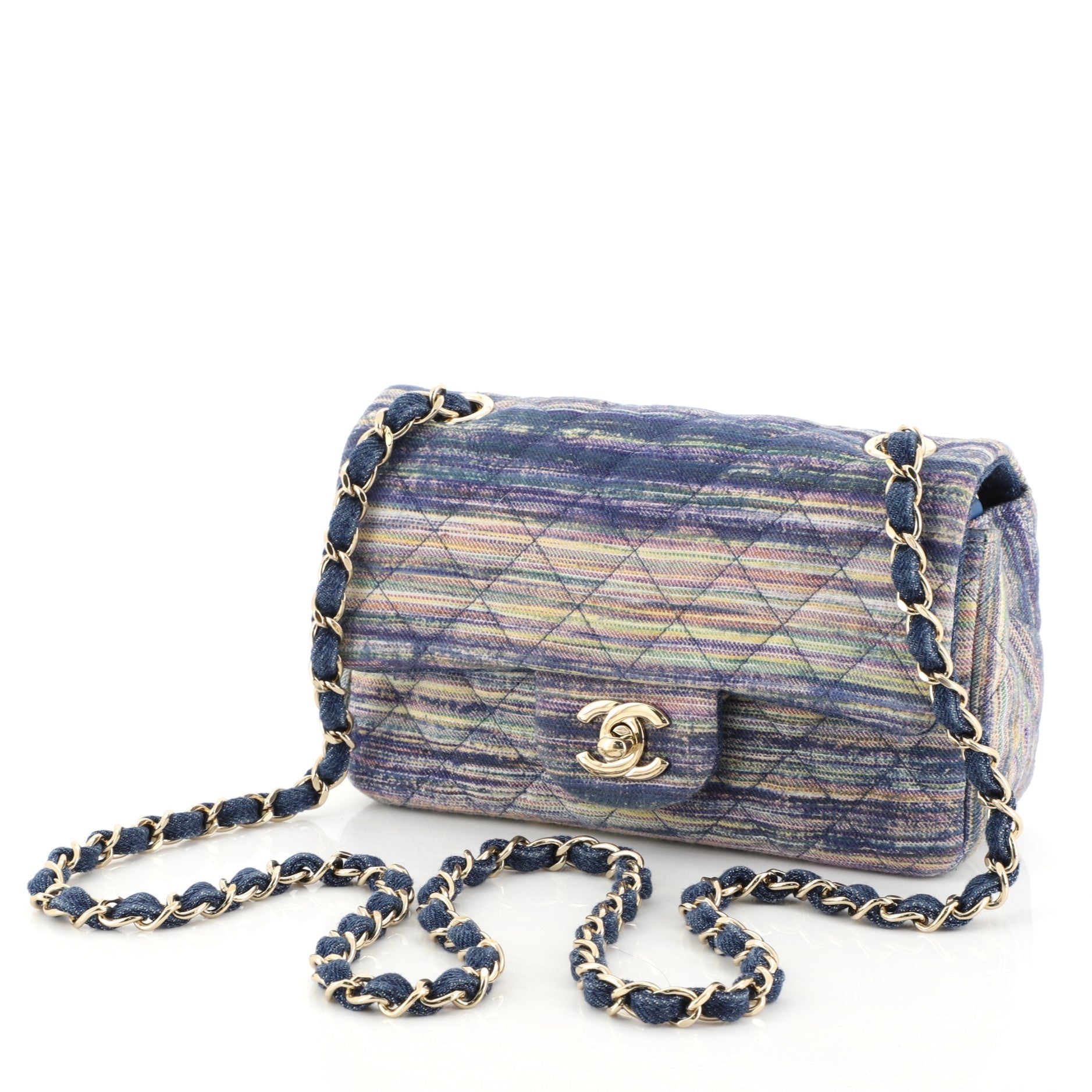Classic Single Flap Bag Multicolor Quilted Denim Mini