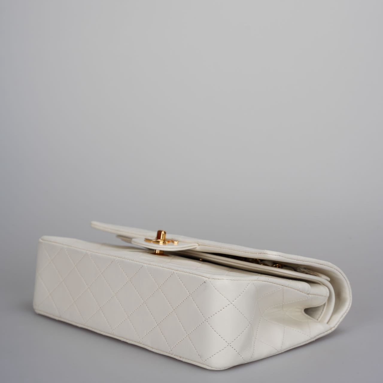 Chanel Vintage White Classic Double Flap Bag with 24k Gold Hardware