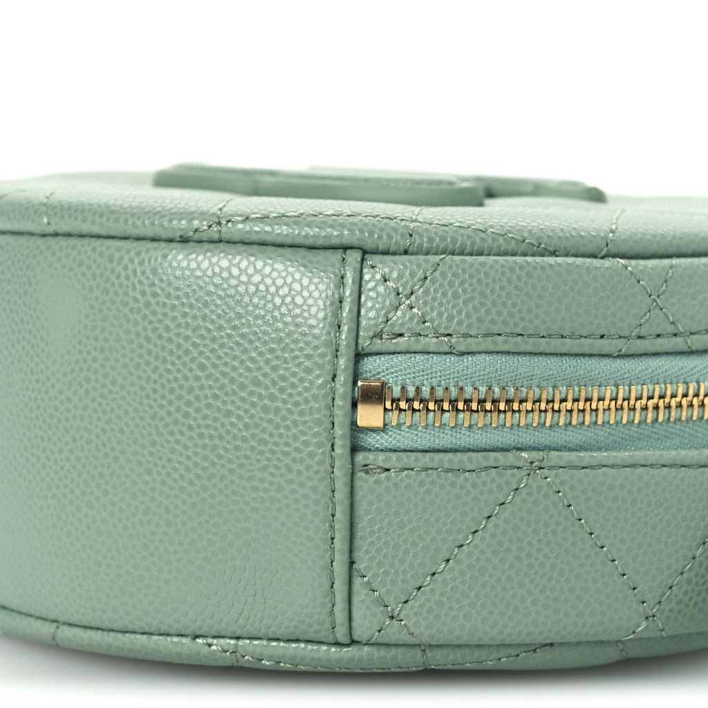 Caviar Quilted Small Round Vanity With Chain Light Green