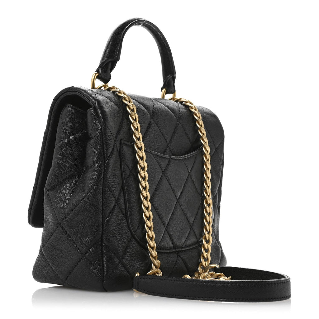 Caviar Quilted Small Top Handle Flap Black