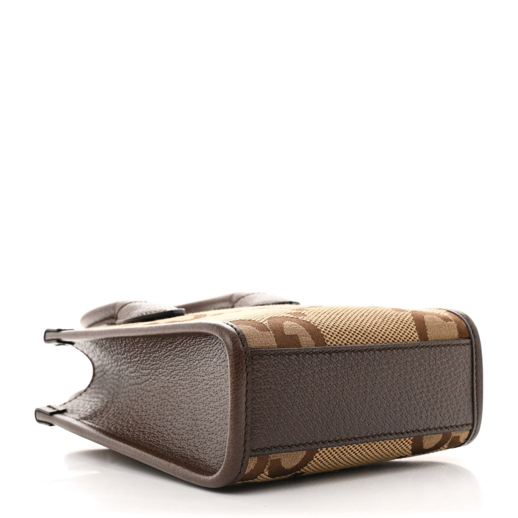 Monogram Jumbo GG Textured Dollar Calfskin Web Mini Vertical Tote Camel Ebony New Acero