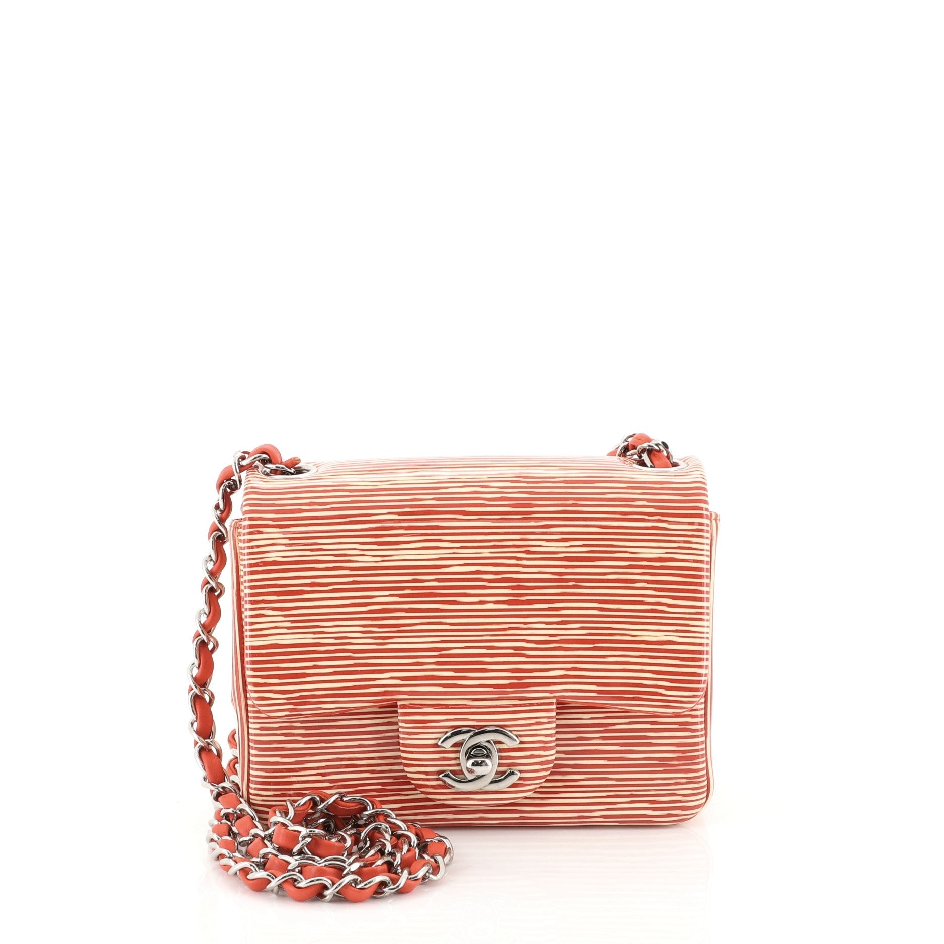 Square Classic Single Flap Bag Printed Patent Mini