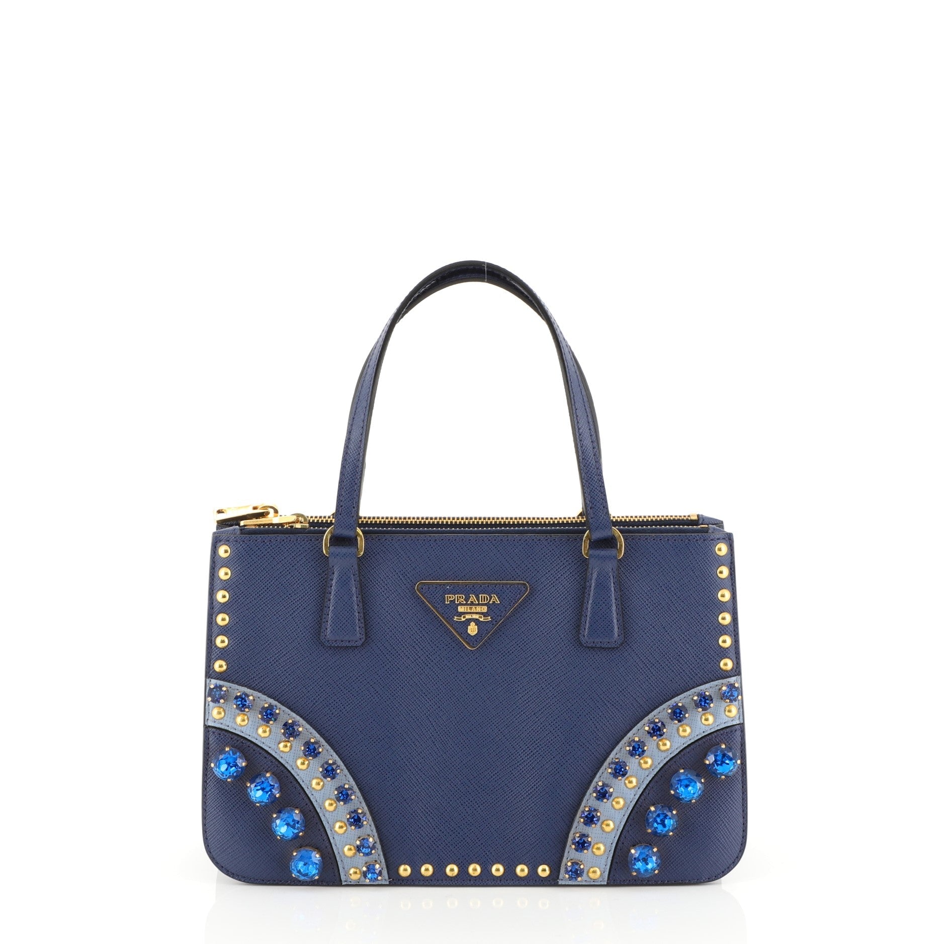 Double Zip Tote Crystal Embellished Saffiano Leather Mini