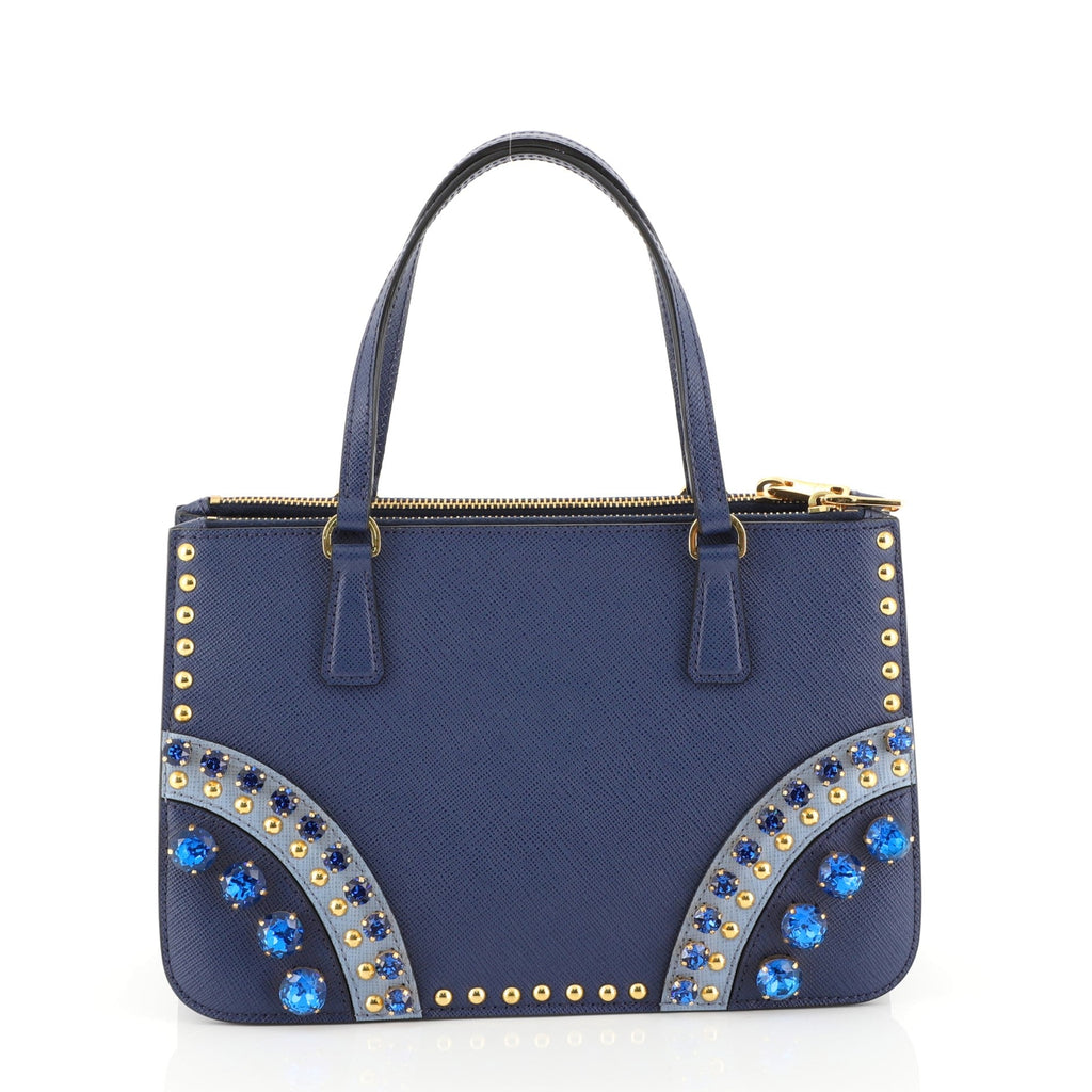 Double Zip Tote Crystal Embellished Saffiano Leather Mini