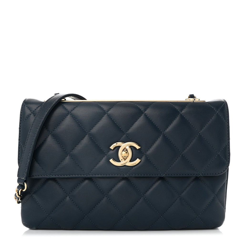 Lambskin Quilted Medium Trendy CC Flap Navy Blue