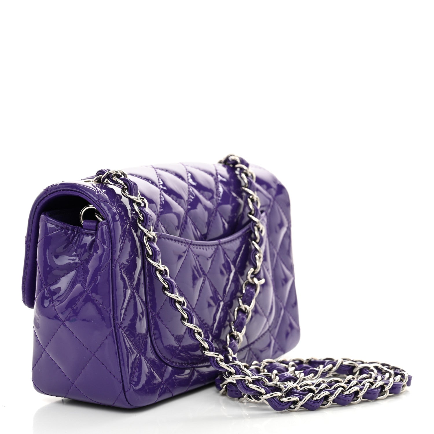 Patent Quilted Mini Rectangular Flap Purple