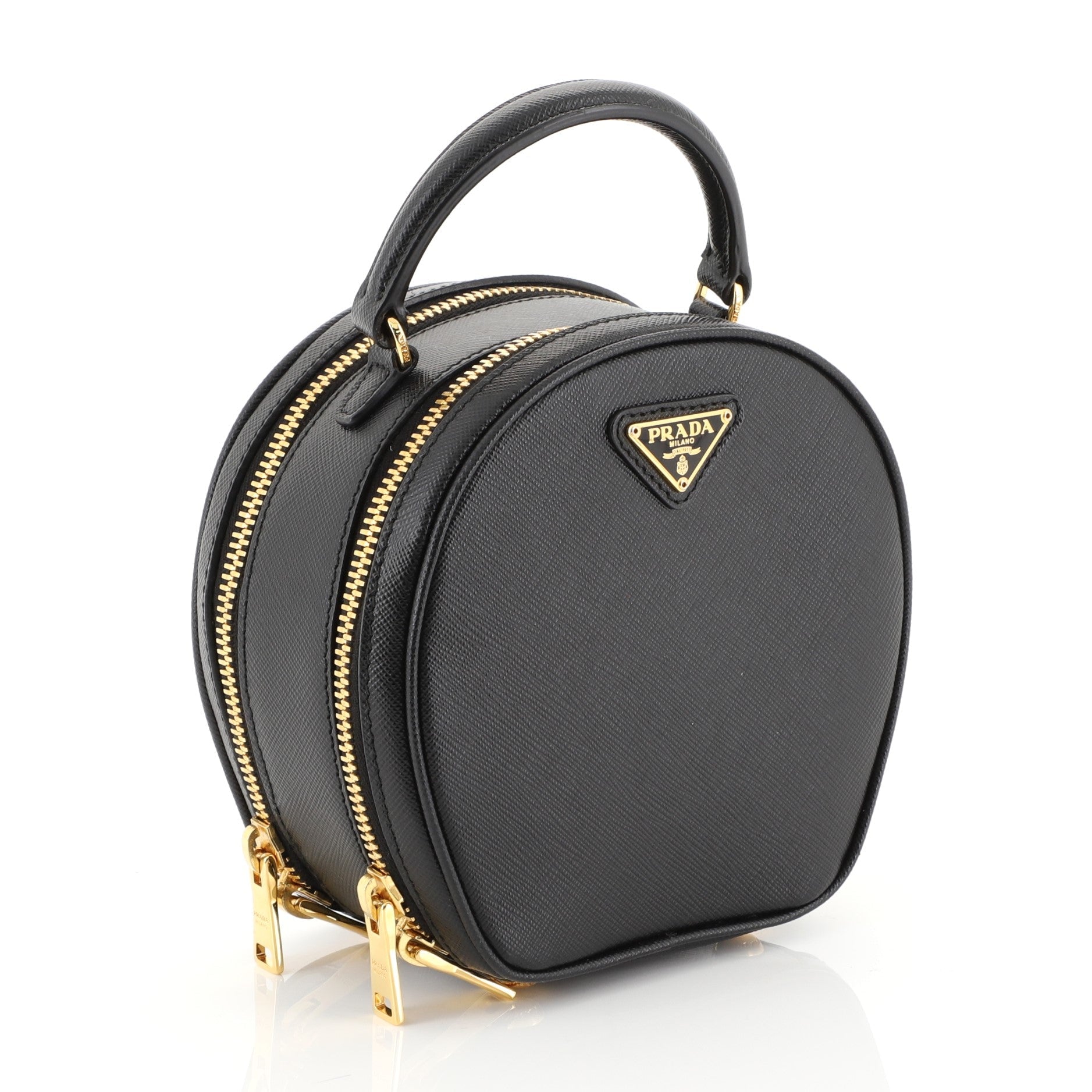 Round Convertible Top Handle Bag Saffiano Leather Mini