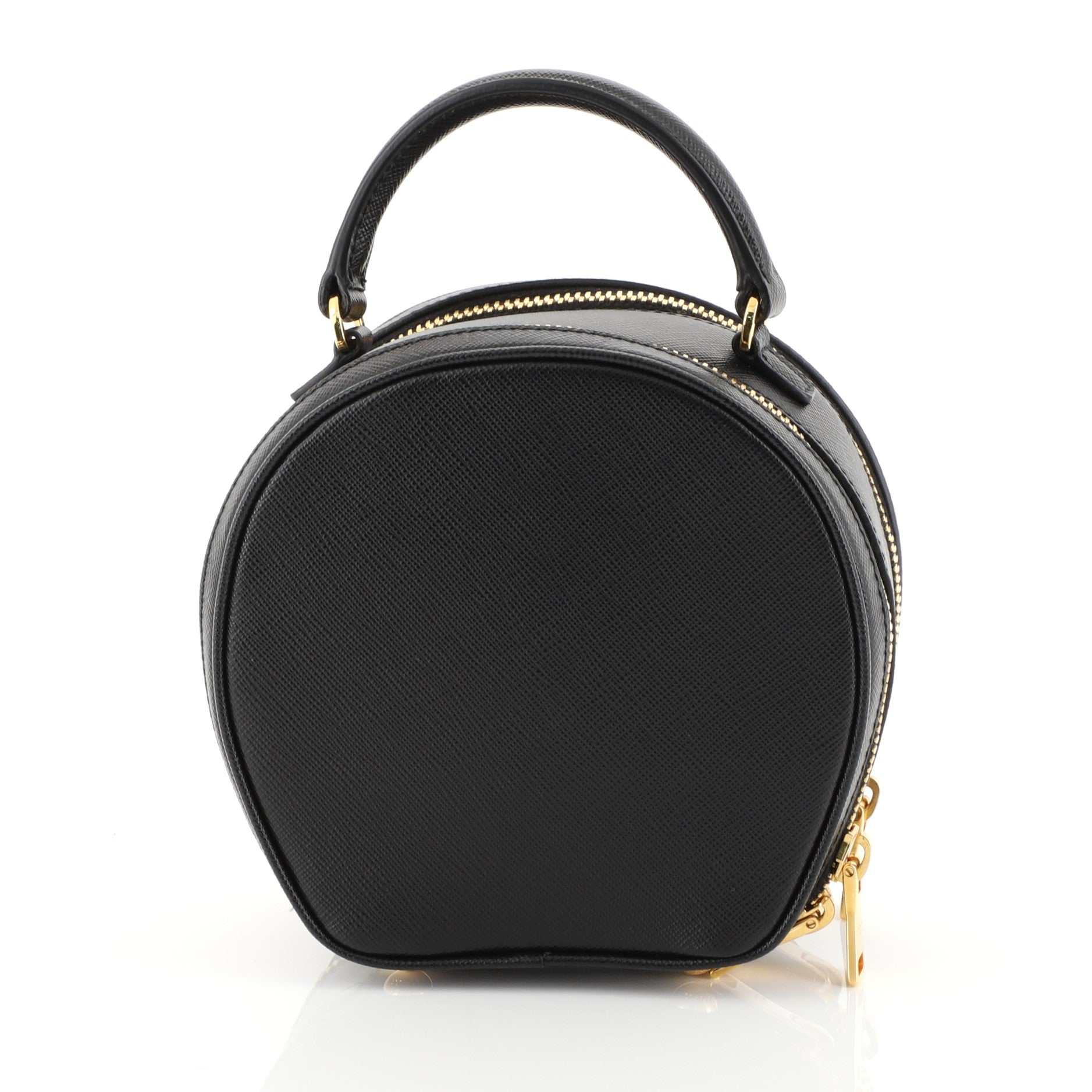 Round Convertible Top Handle Bag Saffiano Leather Mini