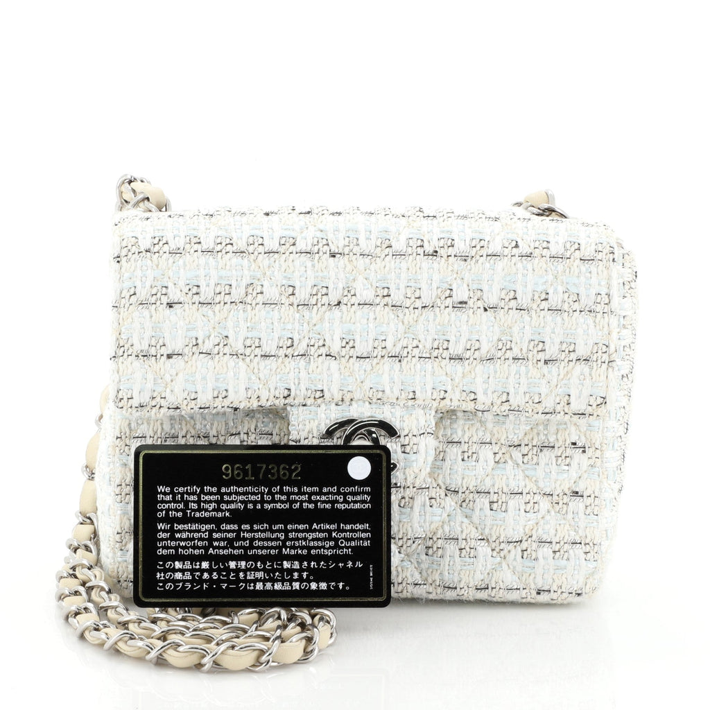Vintage Chain Handle Flap Bag Quilted Tweed Mini