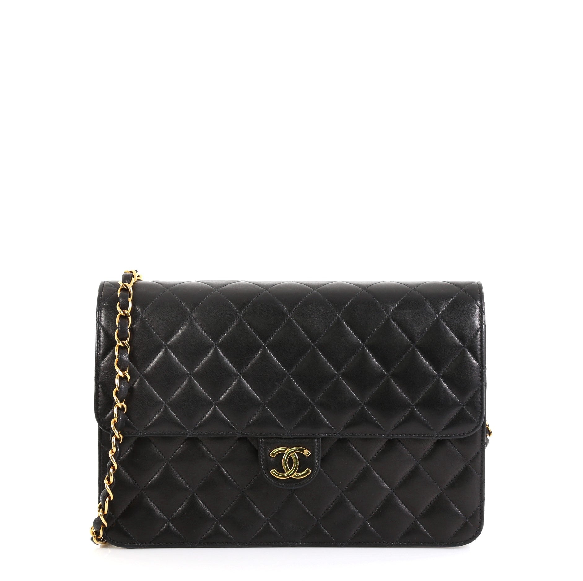 Vintage Clutch with Chain Quilted Leather Small