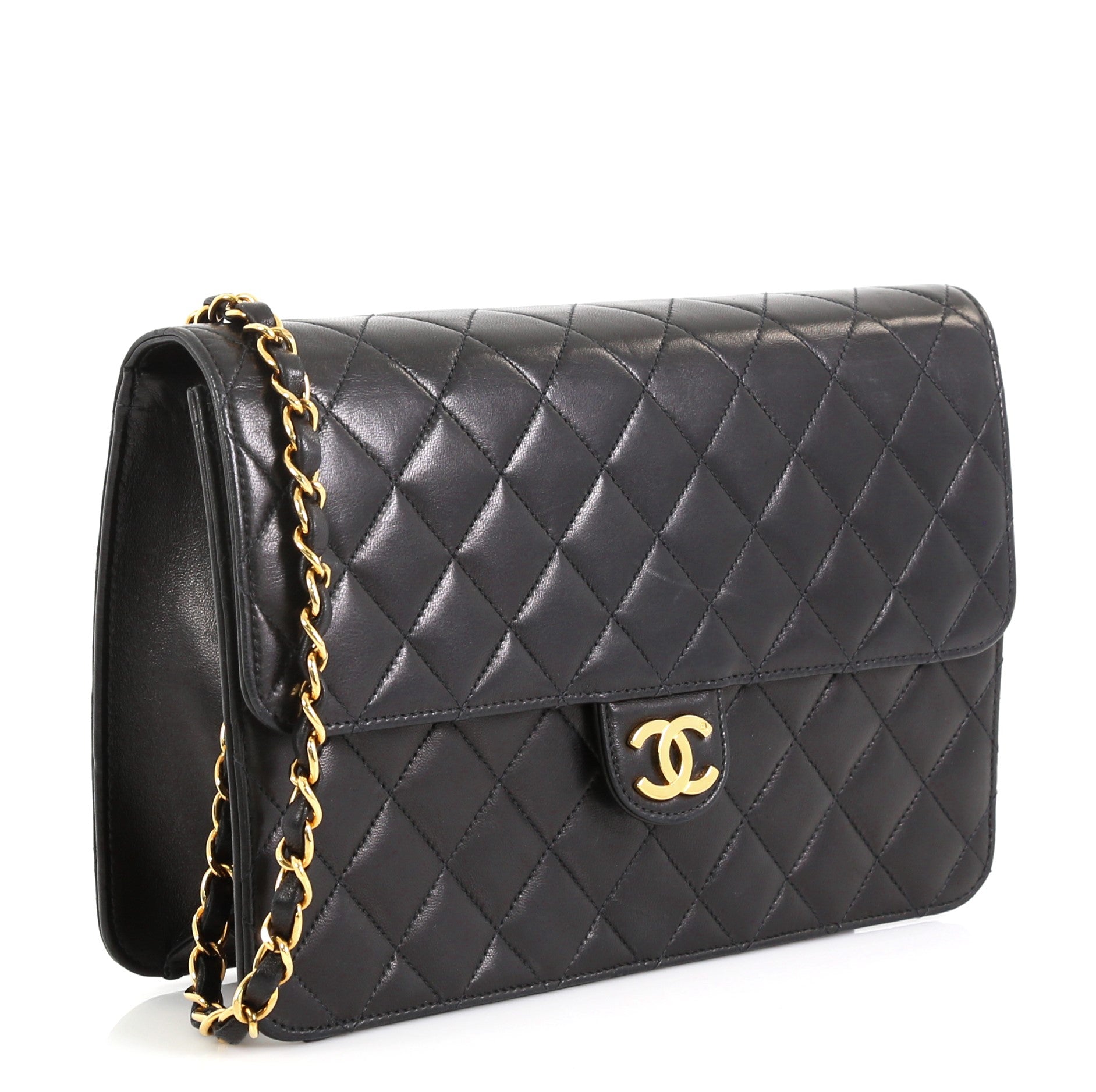 Vintage Clutch with Chain Quilted Leather Small